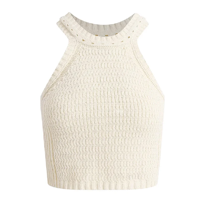 V - Neck Women Sweater to Elongate the NecklineV - Neck Women Sweater to Elongate the NecklineSummer Monochrome Open Knit Round Neck Crop Knit Tank Top