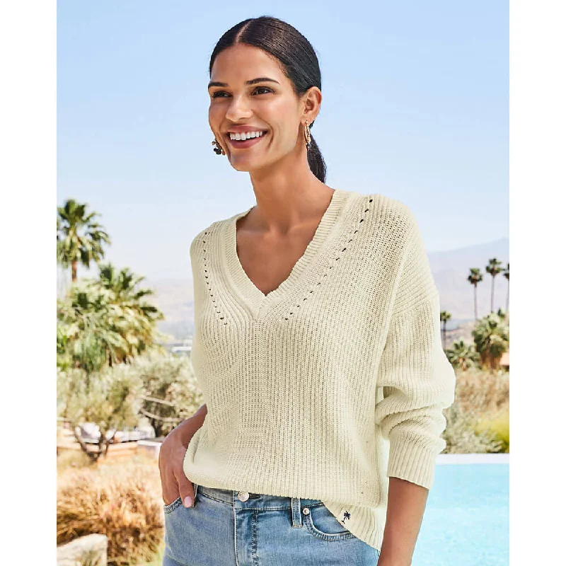 Mock - Neck Women Sweater for a Modern TwistMock - Neck Women Sweater for a Modern TwistTommy Bahama Women's Indigo Palms Salt Wash Cotton V-Neck Sweater - Coconut