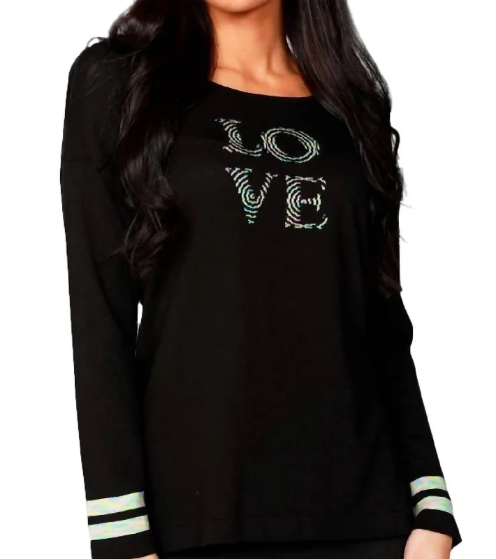 Cropped Women Sweater to Pair with High - Waisted BottomsCropped Women Sweater to Pair with High - Waisted Bottoms3/4 Love Crew Sweater In Black/multi