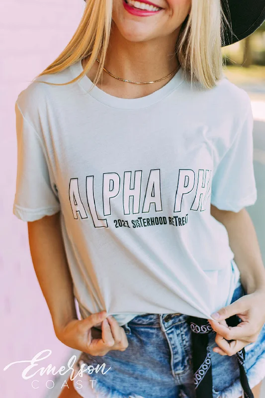 Organic Cotton Women T Shirt for Eco - Conscious WearersAlpha Phi 3D Sisterhood Retreat Tshirt