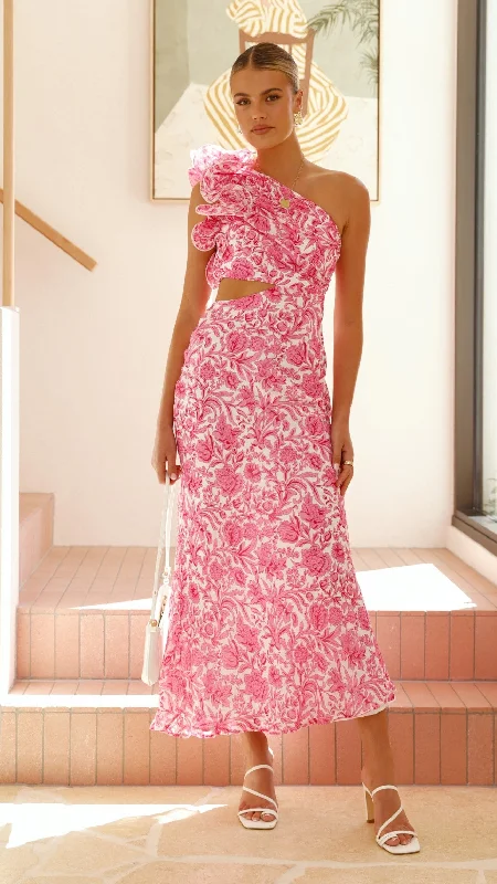 Printed Abstract Women Dress for a Modern and Artistic AppealAmina Maxi Dress - Pink Floral