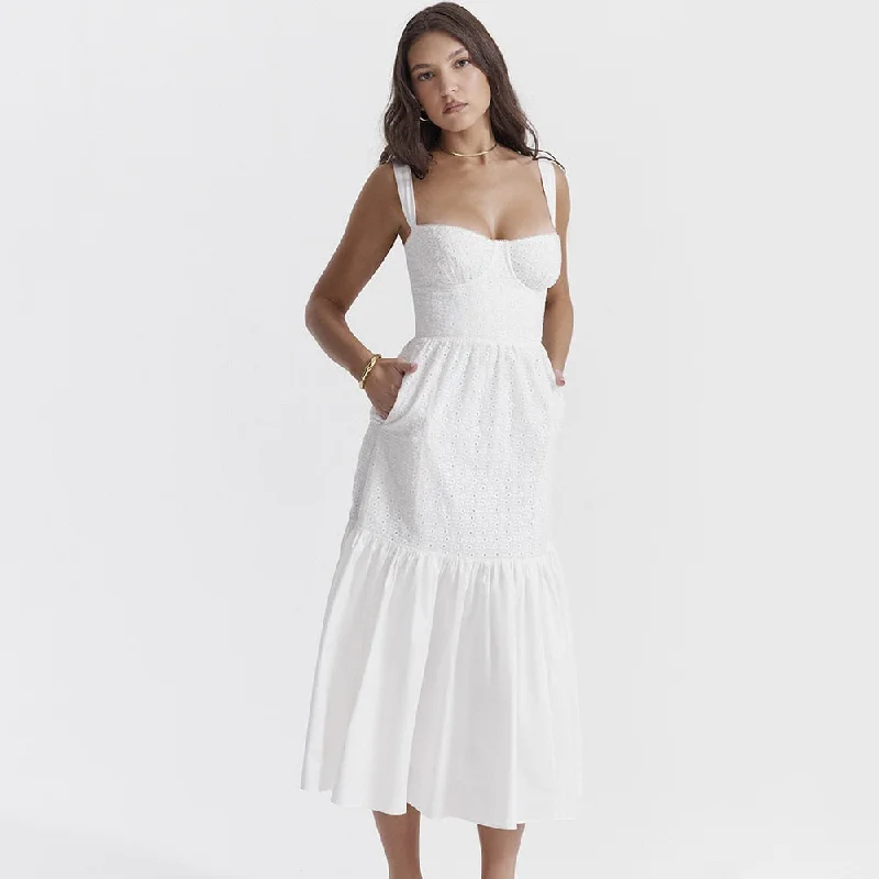 Empire Waist Women Dress to Accentuate the Bust and Conceal the WaistBelle White Midi Dress