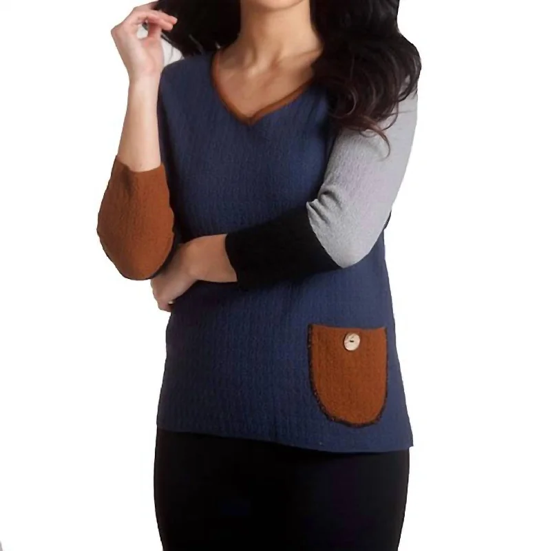 Long - Sleeve Women Sweater with Ribbed CuffsLong - Sleeve Women Sweater with Ribbed CuffsBoucle Pocket Sweater In A/s