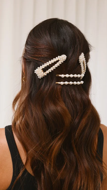 Ruffled Women Dress with Multiple Layers for a Playful and Girly StyleCecily Hair Clip Set - Pearl