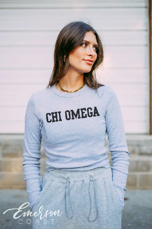 Embroidered Women T Shirt with Intricate DetailsChi Omega Varsity Crop Longsleeve