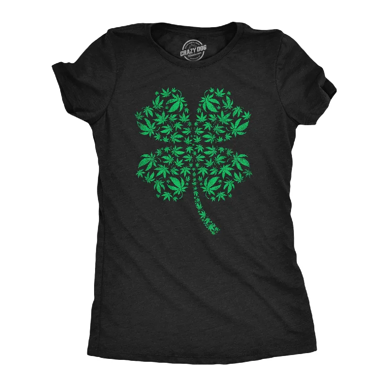 Long Sleeve Women T Shirt for Cooler WeatherClover Made Of Pot Leaves Women's T Shirt