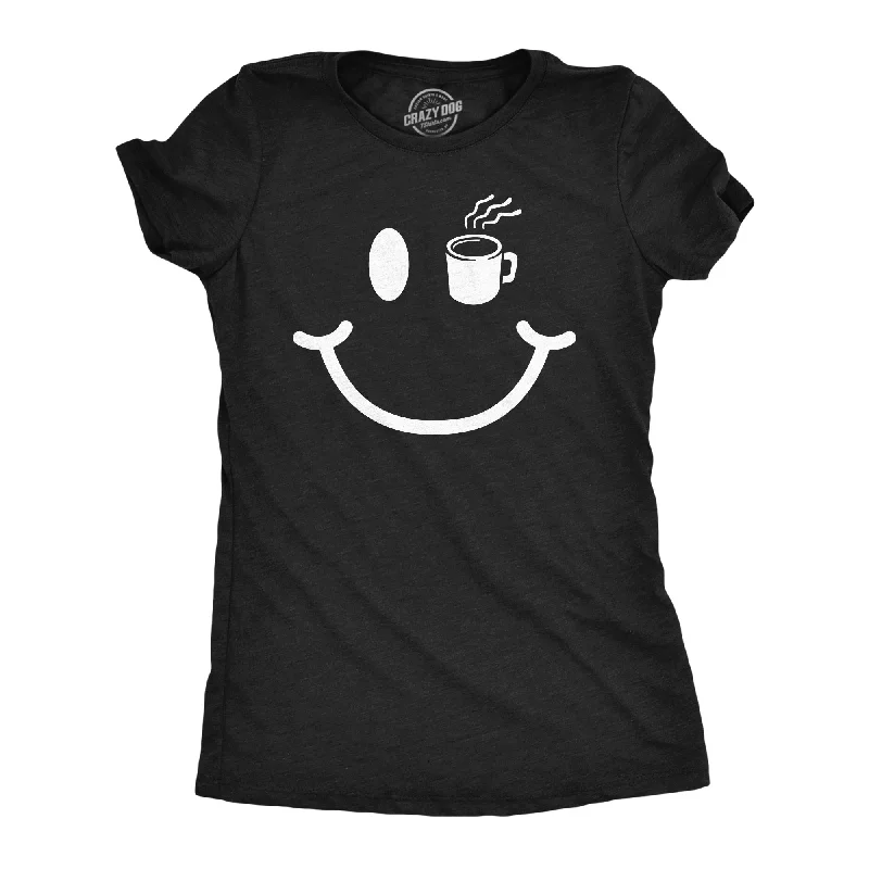 Sequined Women T Shirt for a Sparkly Night OutCoffee Cup Smiling Face Women's T Shirt