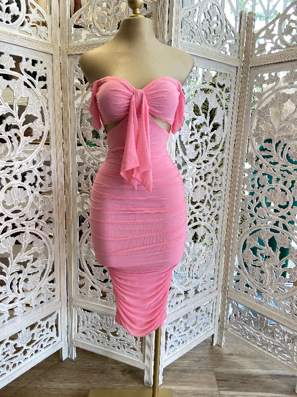 Mini Women Dress with a Short Hem for a Young and Trendy StyleCotton Pink Tie Front Cutout Dress