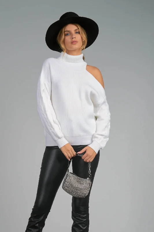 Cropped Women Sweater to Pair with High - Waisted BottomsCropped Women Sweater to Pair with High - Waisted BottomsCut Out Shoulder Sweater In White