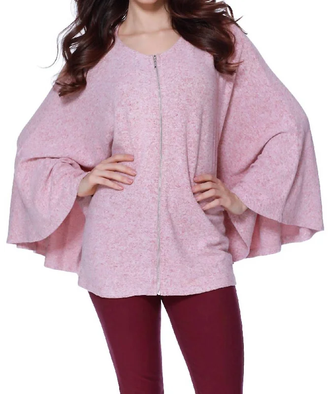 Mock - Neck Women Sweater for a Modern TwistMock - Neck Women Sweater for a Modern TwistEloise Kashmira Zip Up Poncho In Rose