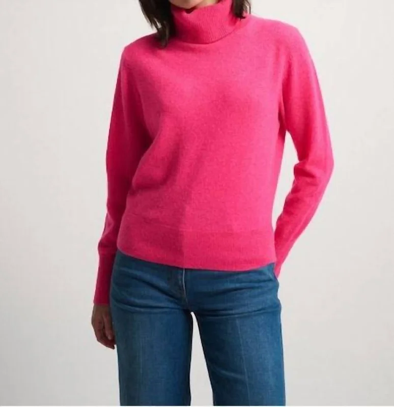 Long - Sleeve Women Sweater with Ribbed CuffsLong - Sleeve Women Sweater with Ribbed CuffsEssential Cashmere Turtleneck Sweater In Bright Rose