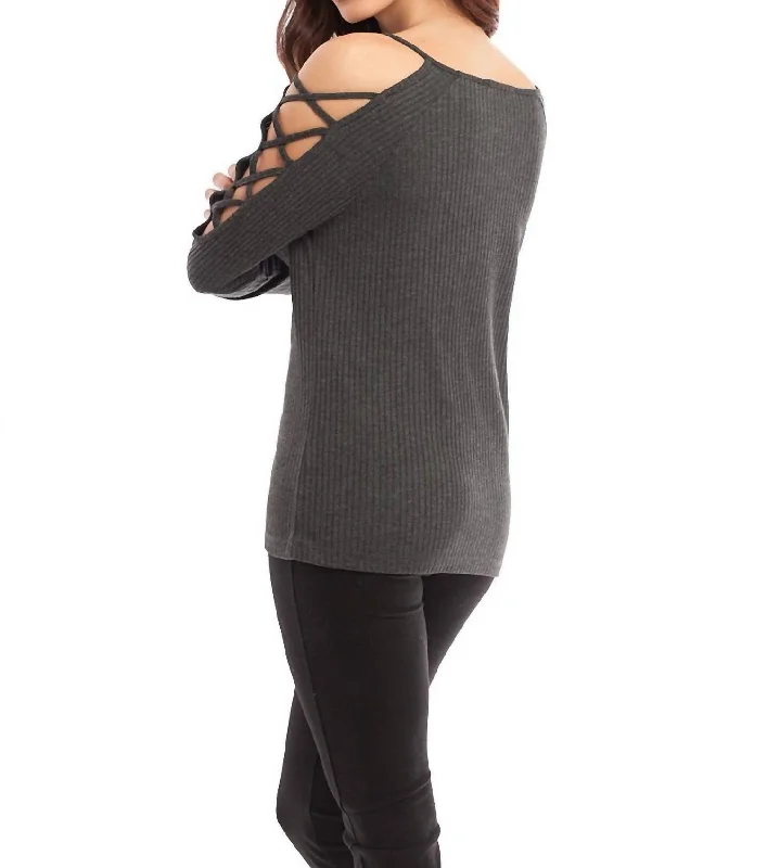 Hand - Knitted Women Sweater with Artisanal CharmHand - Knitted Women Sweater with Artisanal CharmEva Tie-Up Sleeves In Gray