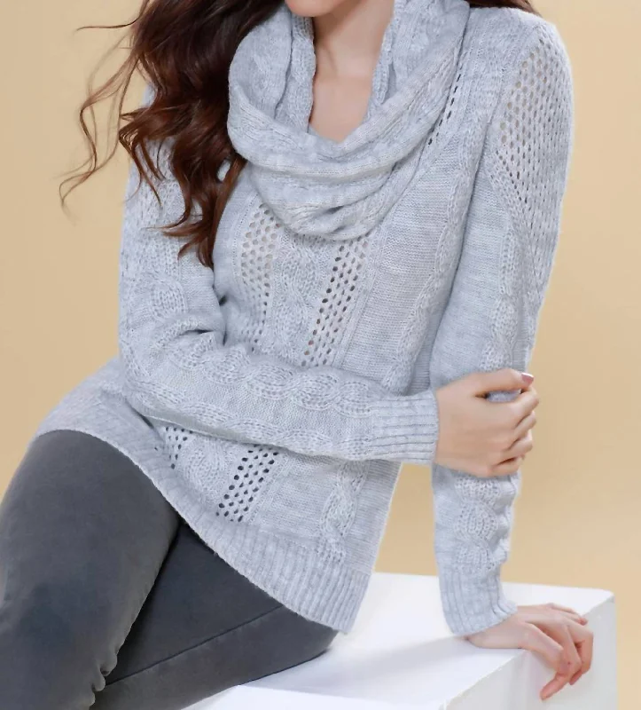 Cable - Knit Women Sweater with Intricate PatternsCable - Knit Women Sweater with Intricate PatternsJuliana Cable Knit Sweater Attach Scarf In Slate