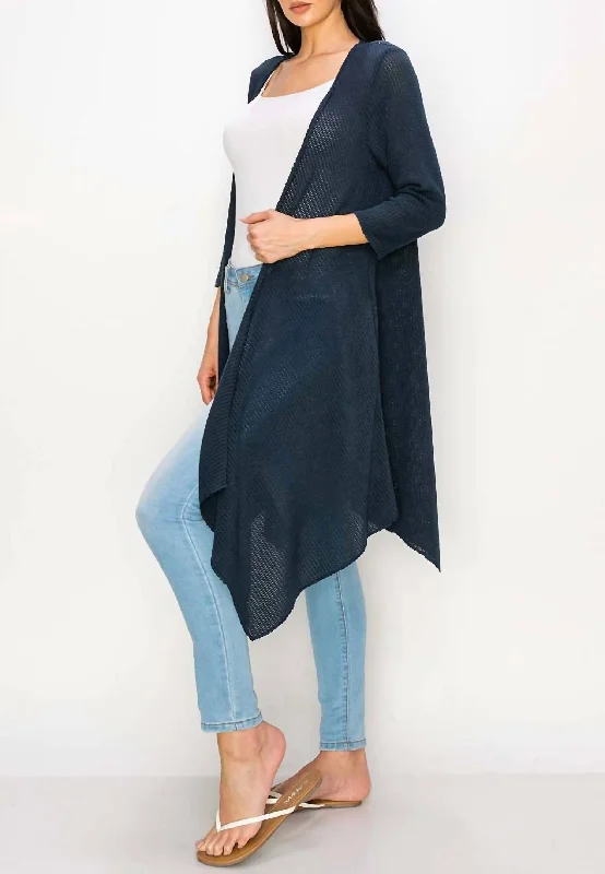 Long - Sleeve Women Sweater with Ribbed CuffsLong - Sleeve Women Sweater with Ribbed CuffsLong Sleeve Knit Duster In Navy