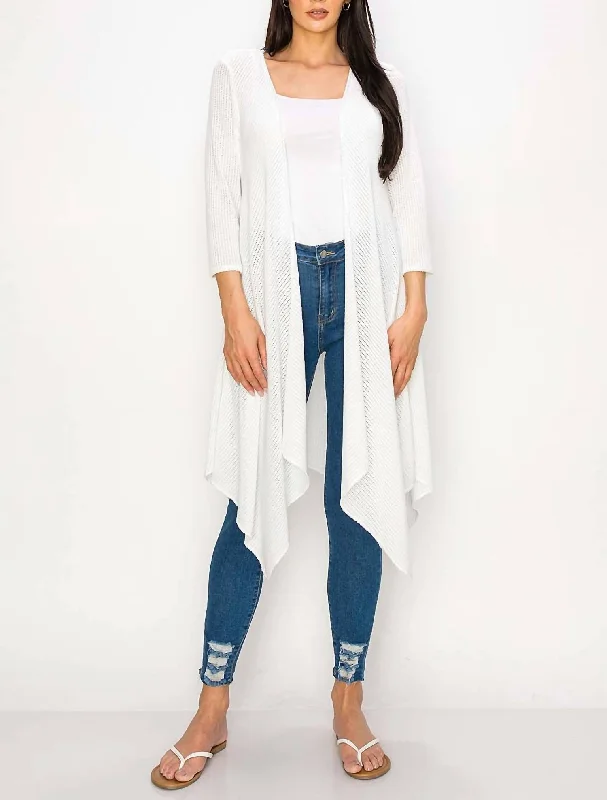 Cable - Knit Women Sweater with Intricate PatternsCable - Knit Women Sweater with Intricate PatternsLong Sleeve Knit Duster In White