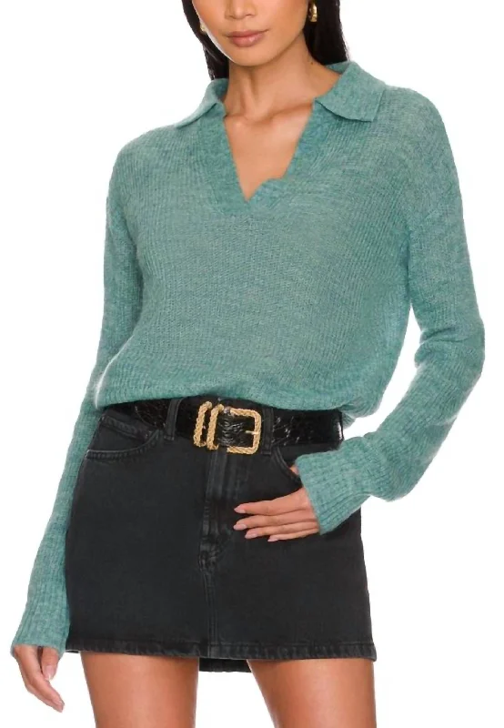 Button - Down Women Sweater for a Versatile LookButton - Down Women Sweater for a Versatile LookMohair Polo Sweater In Kale Green