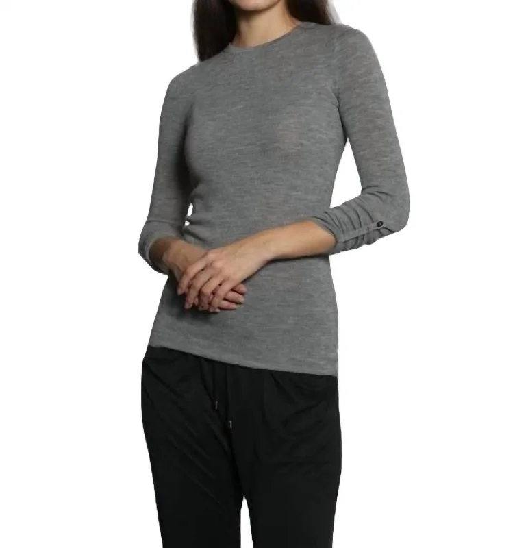 Long - Sleeve Women Sweater with Ribbed CuffsLong - Sleeve Women Sweater with Ribbed CuffsSolid Merino Crew Sweater In Grey