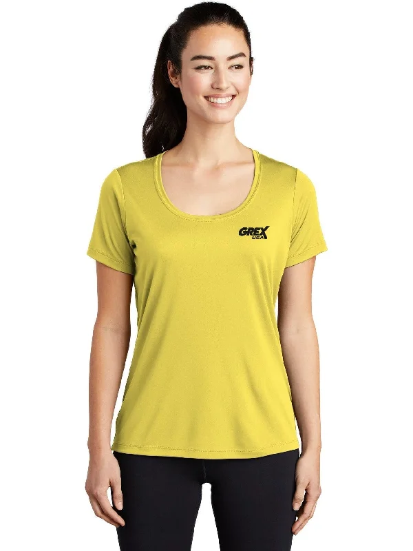 Striped Women T Shirt in a Classic PatternSport-Tek Ladies Posi-Uv Pro Scoop Neck Tee