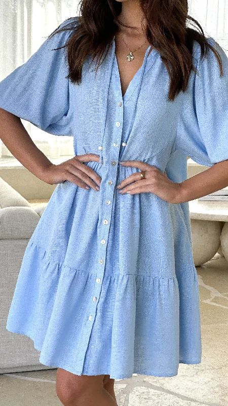 Off - the - Shoulder Women Dress for a Romantic and Feminine LookTabitha Mini Dress - Chambray Blue