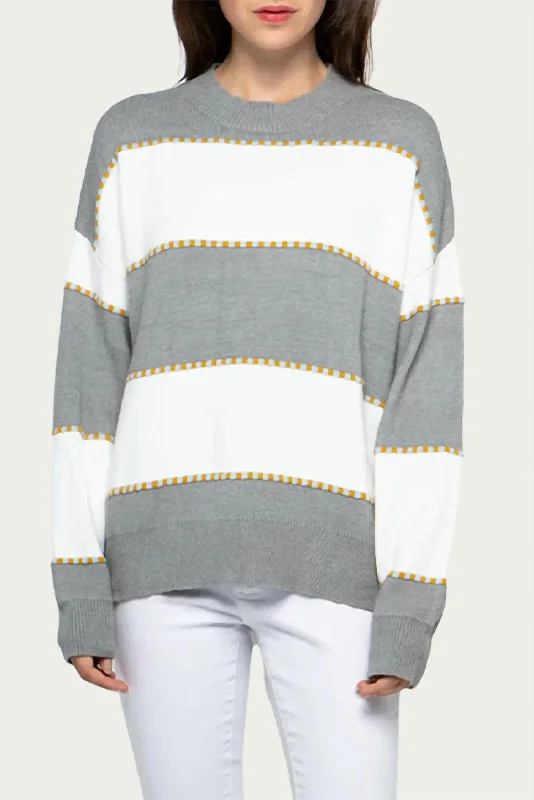 Cashmere Women Sweater with a Luxurious Soft TouchCashmere Women Sweater with a Luxurious Soft TouchTwo-Tone Striped Crewneck Sweater In Heather Grey