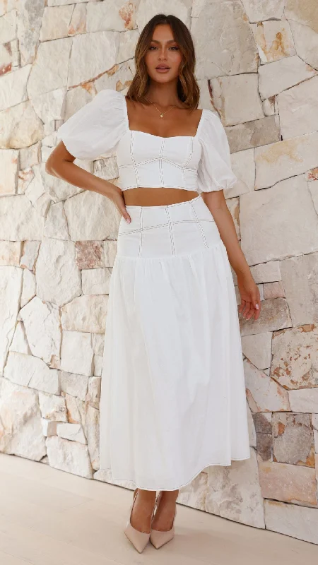 Off - the - Shoulder Women Dress for a Romantic and Feminine LookVivien Top and Maxi Skirt Set - White