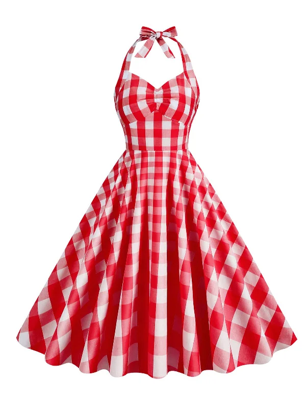 Wrap - Style Women Dress with Adjustable Fit for All Body Types1950s Plaid Halter Swing Dress