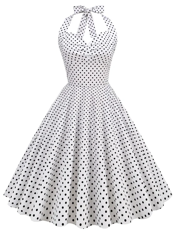 Empire Waist Women Dress to Accentuate the Bust and Conceal the Waist1950s Polka Dots Lace Up Halter Swing Dress