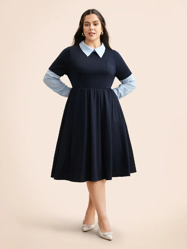 Long - Sleeve Women Dress in Velvet for a Luxurious Winter Look2-In-1 Shirt Collar Elastic Waist Dress