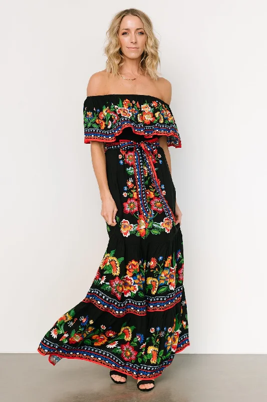 Sleeveless Women Dress in Bright Colors for Summer PartiesAlejandra Maxi Dress | Black Multi Floral