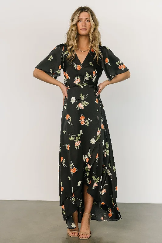 Mermaid - Style Women Dress with a Fitted Silhouette for Special OccasionsAmara Wrap Dress | Black + Coral Floral