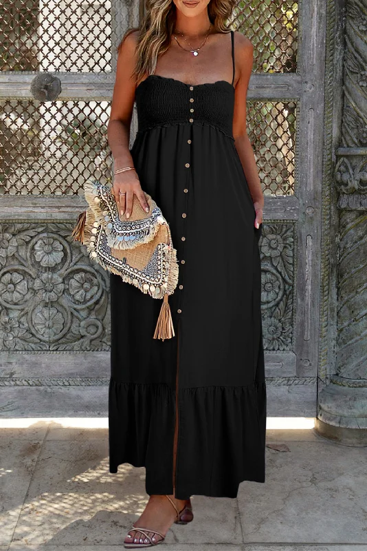 Lace - Embellished Women Dress for an Elegant and Sophisticated AppearanceI wish you would Black Smocked Maxi Dress