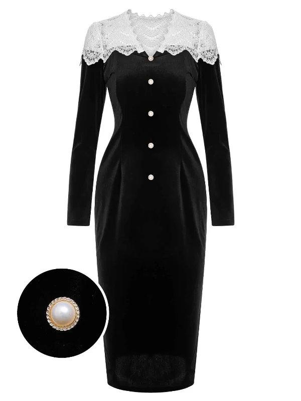 Ball Gown Women Dress with a Full Skirt for a Princess - like LookBlack & White 1960s Lapel Patchwork Velvet Dress