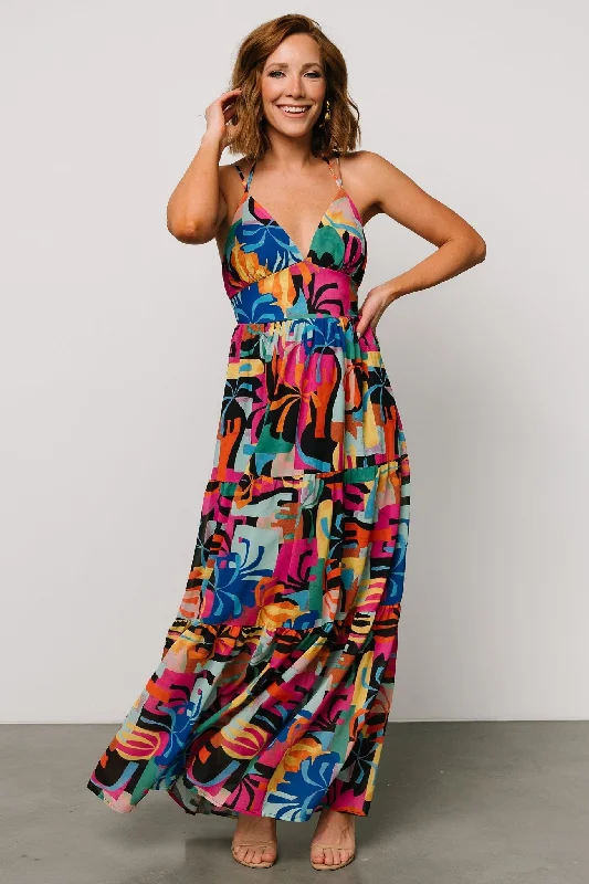 Maxi Women Dress with Floral Print for a Bohemian VibeCrystal Maxi Dress | Black Multi Print