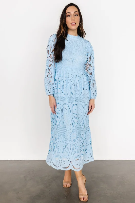 Mermaid - Style Women Dress with a Fitted Silhouette for Special OccasionsEldora Lace Midi Dress | Light Blue