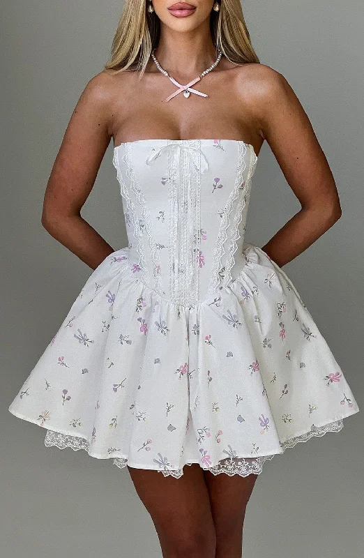 Pleated Women Dress with a Timeless and Elegant TextureEvie Mini Dress - White Multi Floral Print