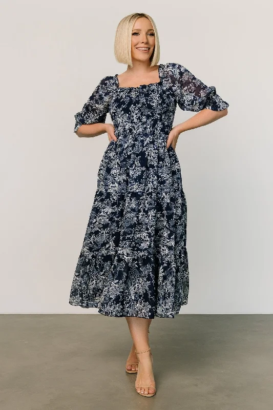 Shift Women Dress with a Simple and Classic Design for Everyday WearFabian Jacquard Midi Dress | Indigo Print