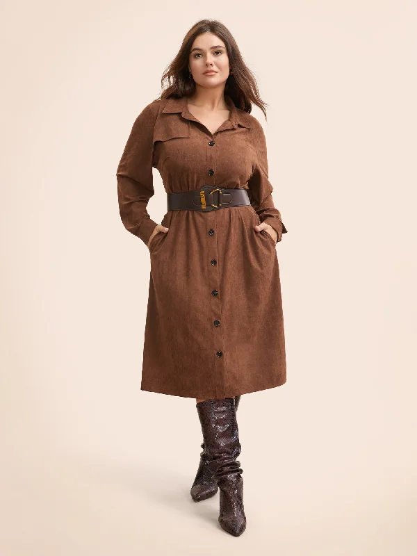 Off - the - Shoulder Women Dress for a Romantic and Feminine LookFaux Suede Shirt Collar Midi Dress