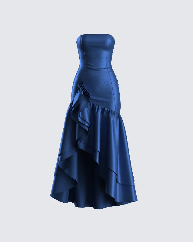 Ball Gown Women Dress with a Full Skirt for a Princess - like LookJo Navy Ruffle Maxi Dress