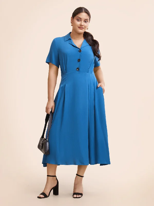 Backless Women Dress for a Sexy and Alluring Look at Evening EventsPlain Shirt Collar Pleated Midi Dress