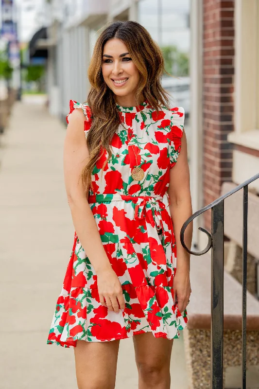 Roses Tie Waist Dress