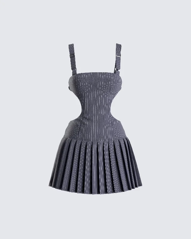 Halter Neck Women Dress to Show Off the Shoulders and NecklineSamus Grey Pinstripe Mini Dress