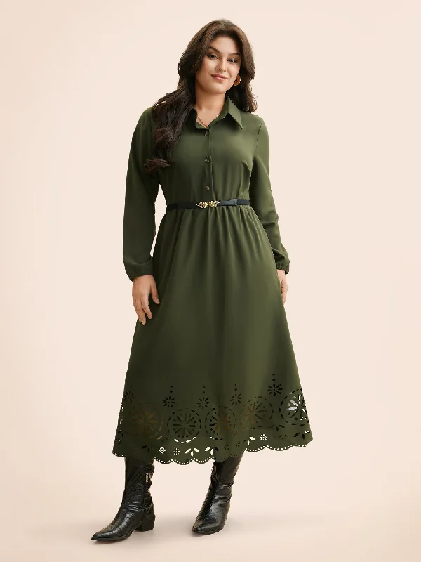 Mermaid - Style Women Dress with a Fitted Silhouette for Special OccasionsShirt Collar Laser Cut Midi Dress