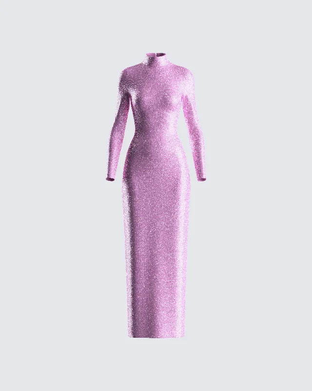 Backless Women Dress for a Sexy and Alluring Look at Evening EventsSy Pink Shimmer Knit Maxi Dress