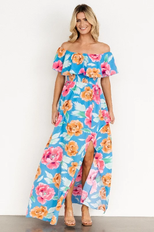 Off - the - Shoulder Women Dress for a Romantic and Feminine LookTalia Off Shoulder Maxi Dress | Sea Blue Floral