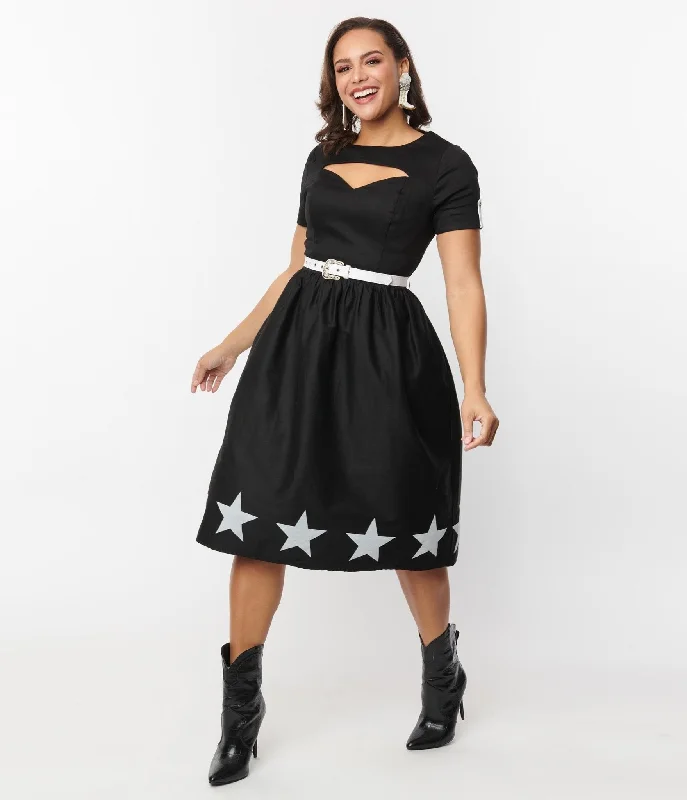 Pleated Women Dress with a Timeless and Elegant TextureUnique Vintage Black & White Star Cut Out Dress