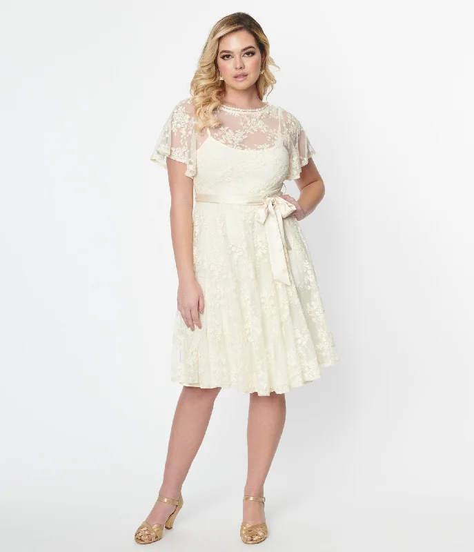 Sheath Women Dress with a Tailored Fit for a Professional LookUnique Vintage 1930s Ivory Floral Lace Bridal Swing Dress