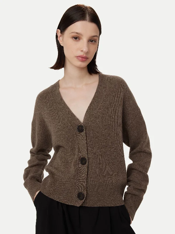 Mock - Neck Women Sweater for a Modern TwistMock - Neck Women Sweater for a Modern TwistThe Yak Wool Cardigan in Dark Taupe