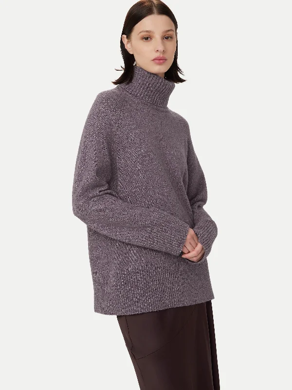 Cable - Knit Women Sweater with Intricate PatternsCable - Knit Women Sweater with Intricate PatternsThe Seawool® Turtleneck in Purple