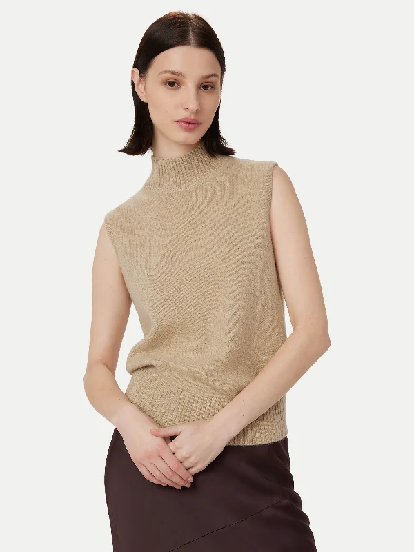 Long - Sleeve Women Sweater with Ribbed CuffsLong - Sleeve Women Sweater with Ribbed CuffsThe Yak Wool Sweater Vest  in Light Beige