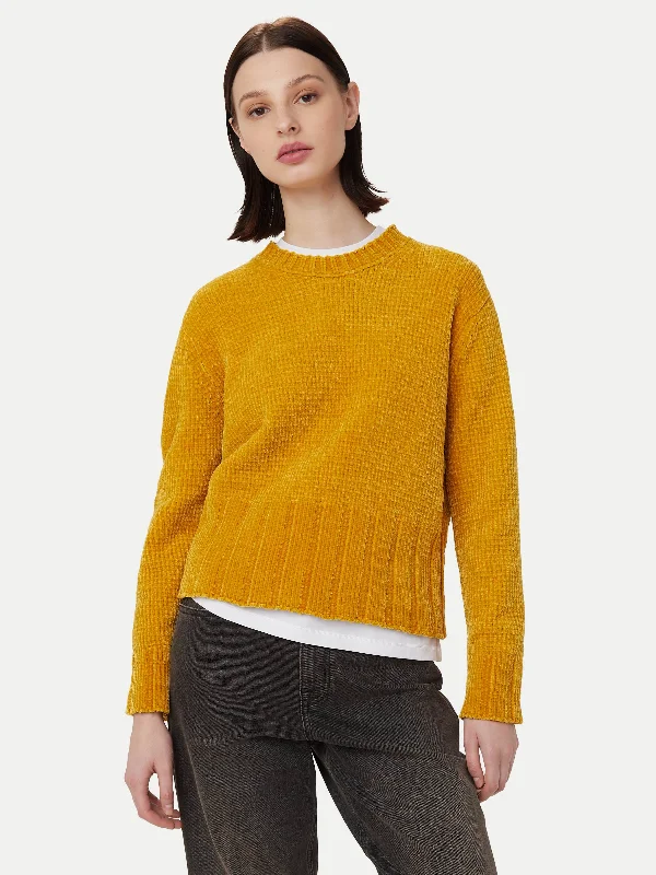 Lightweight Women Sweater for Spring and FallLightweight Women Sweater for Spring and FallThe Velvet Crewneck Sweater  in Mustard